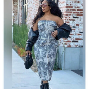 NWT ZARA Blogger Fave Strapless Utility Fitted Cargo Midi Dress Women's Size M